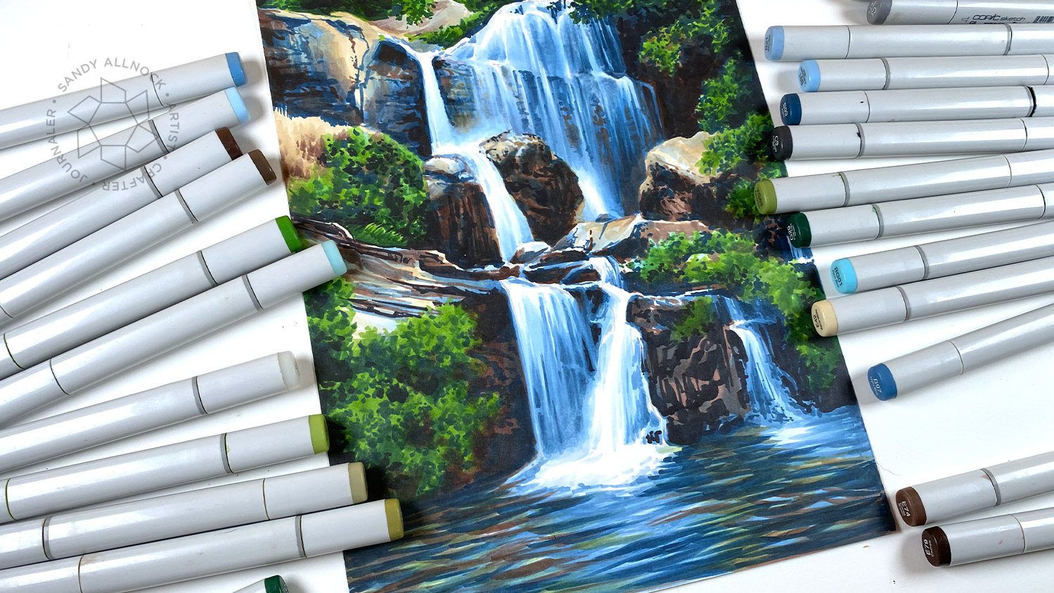 Cool Waterfall (Copic Marker Drawing)