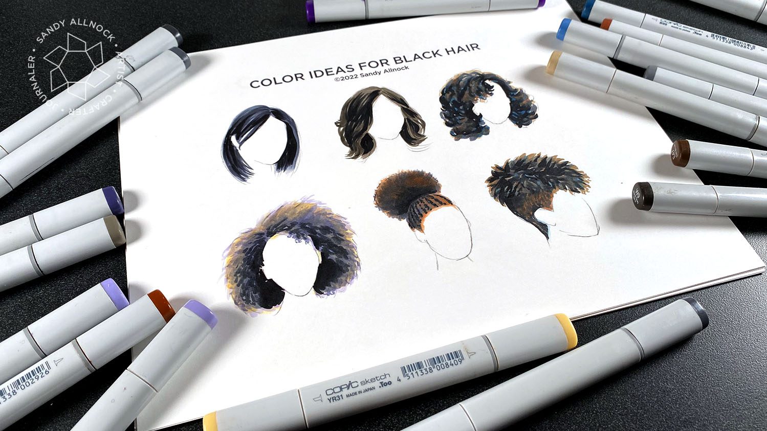 Copic Color Ideas for Black Hair