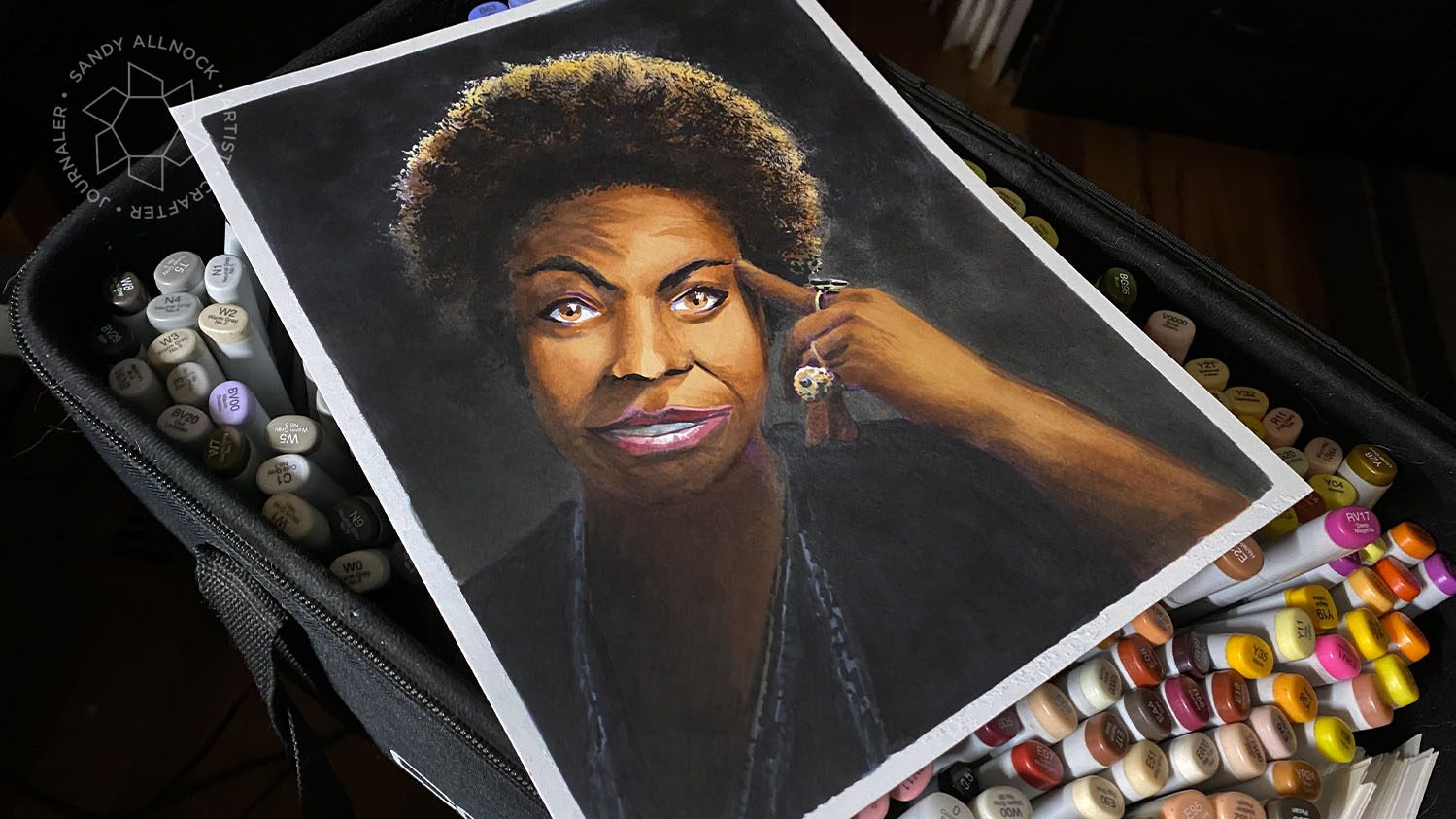 Nina Simone – Copic marker portrait with texture technique