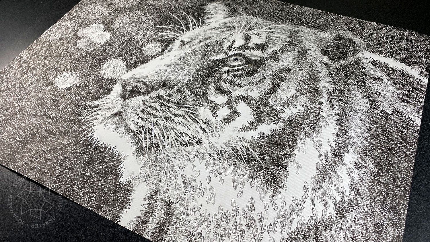Drawing a tiger with tiny rubber stamps (Endangered Species Day)