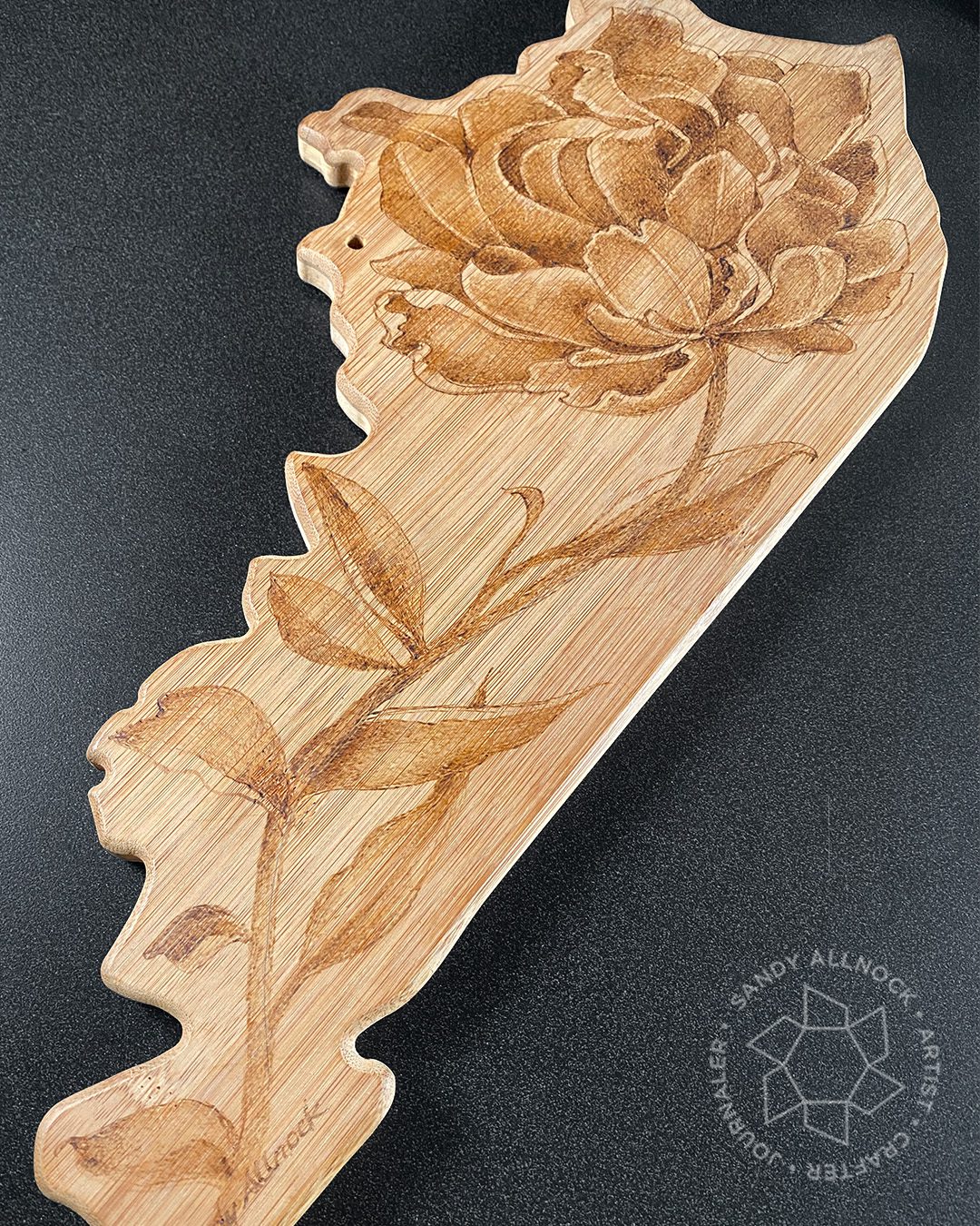 Sandy Allnock Kentucky Peony Pyrography 1
