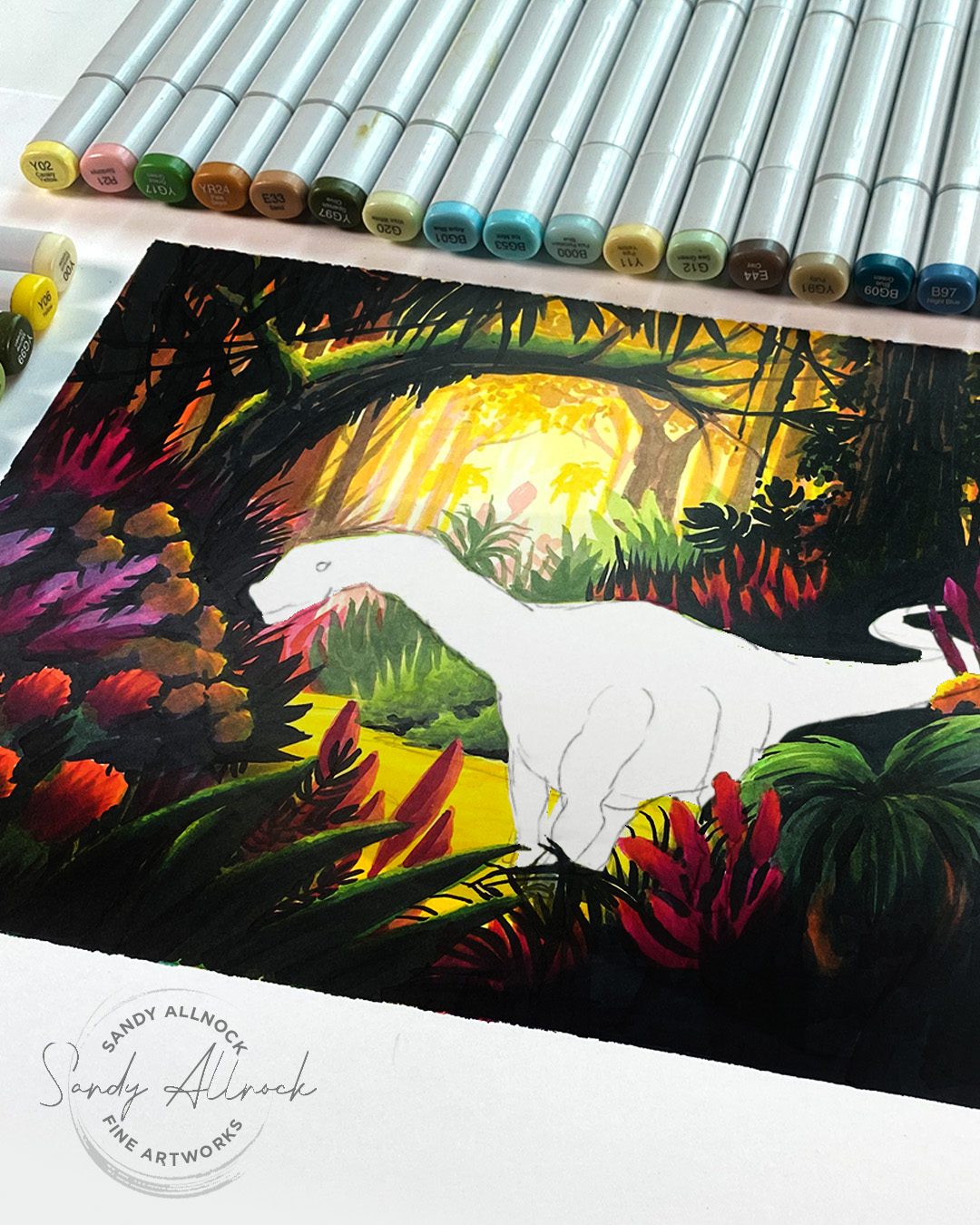 Sandy Allnock DInosaur in a rainforest 1