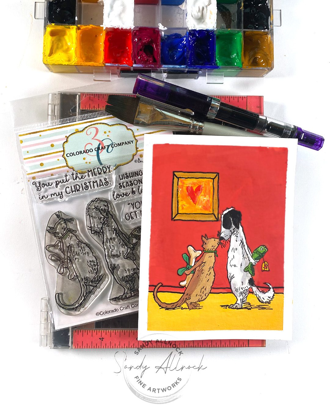 Sandy Allnock Strong Color Stamping and Gouache Gift Exchange