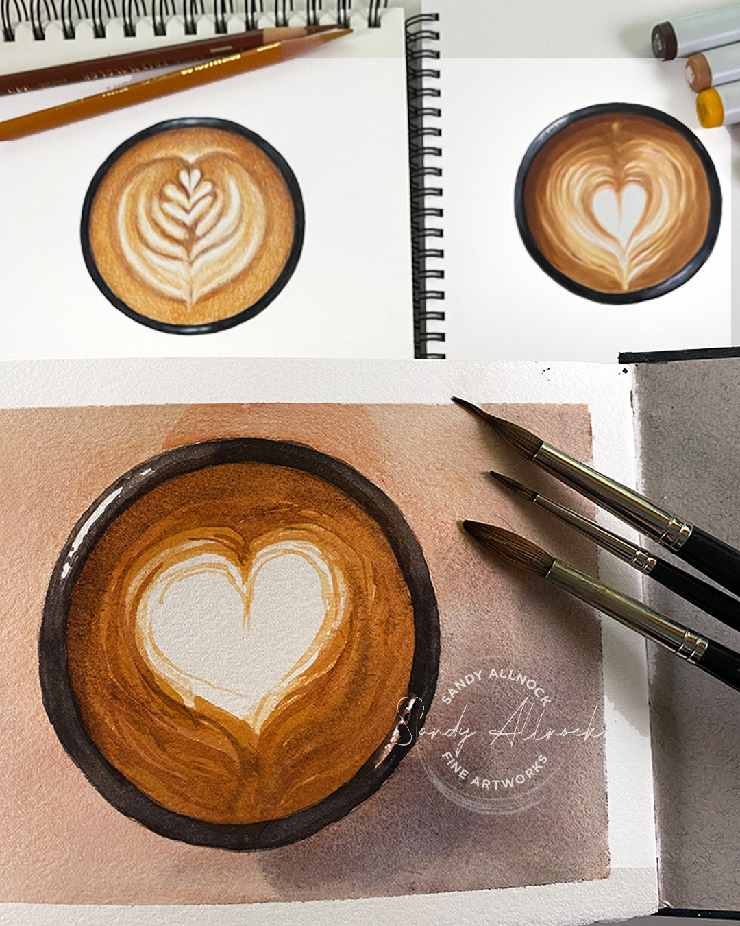 How to sketch latte foam art (3 mediums) - Sandy Allnock