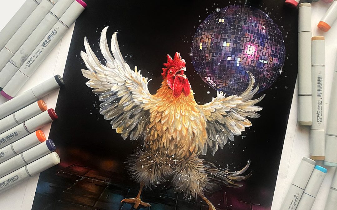 How to draw a Copic Disco Ball (Disco Chicken Part 2)