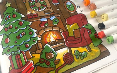 Complex Christmas scene shading – in alcohol markers